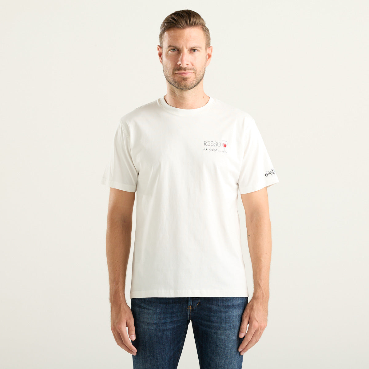Mc2 Saint Barth t-shirt con ricamo "Rosso di sera" in cotone bianco