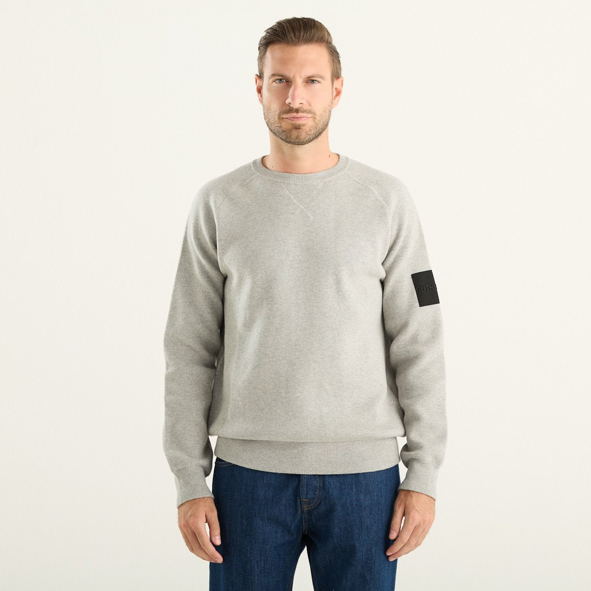 Outhere maglia uomo girocollo grigio mélange in cotone e lana
