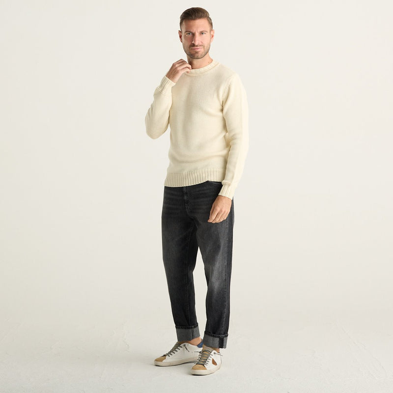 Wool & Co Maglione Girocollo Uomo Panna in Maglia Lavorata