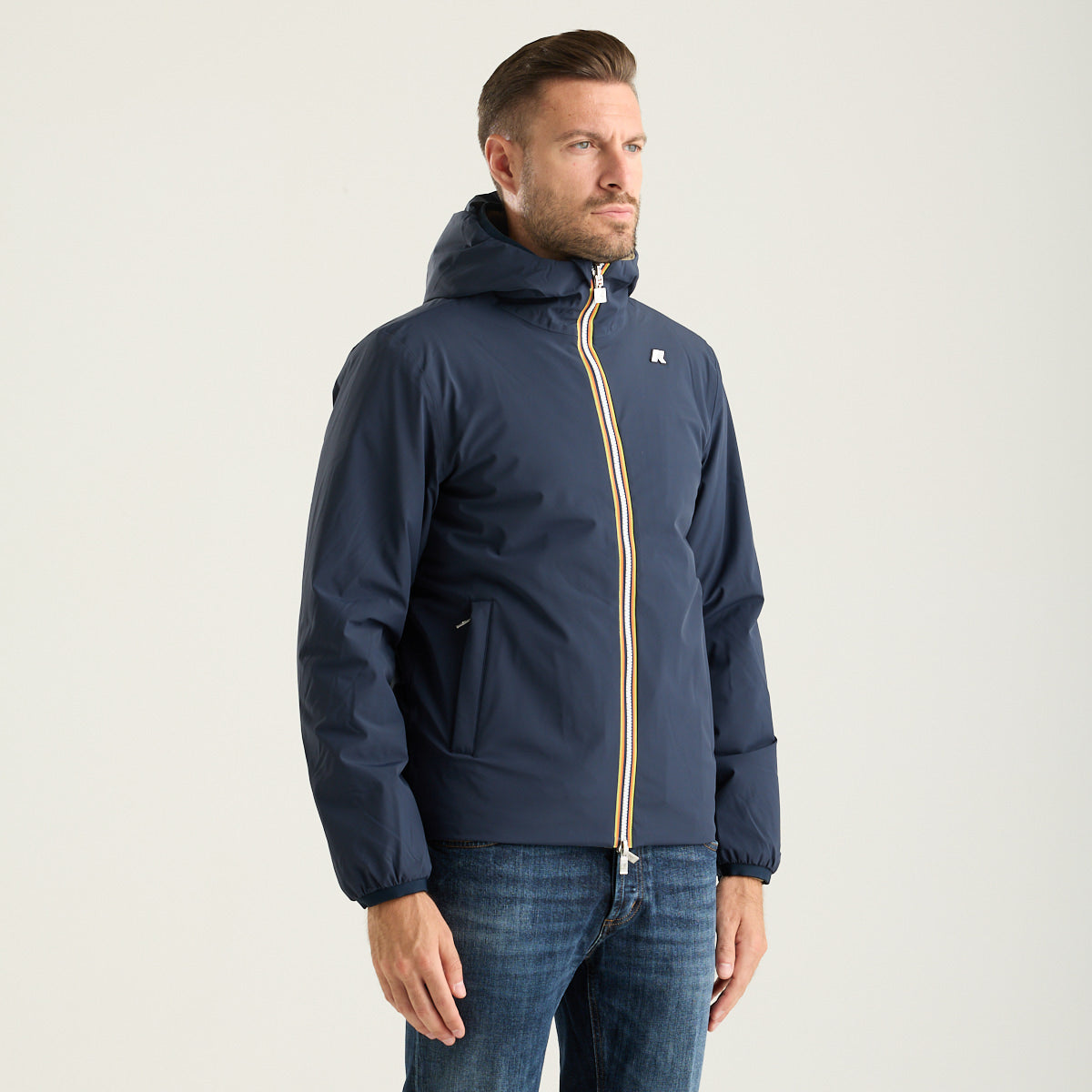 K-Way giubbino jack reversibile blu e verde militare con cappuccio