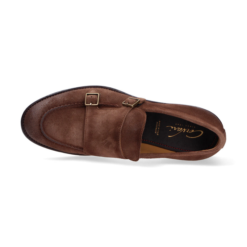 Corvari scarpa doppia fibbia suede marrone