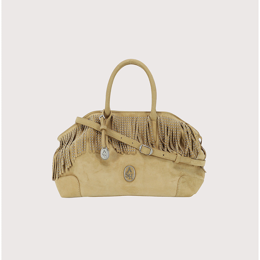 Ash borsa justin fringe in camoscio beige