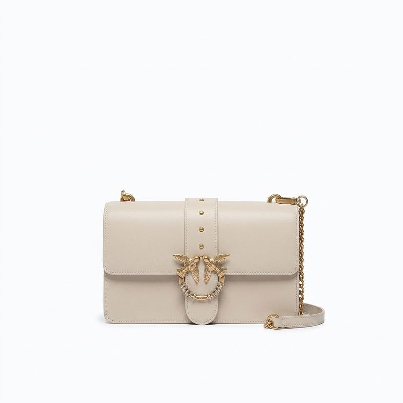 Pinko borsa a tracolla media Love Bag One in pelle beige con fibbia gioiello