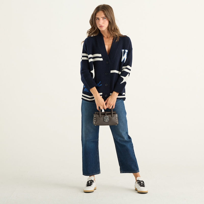 Weekend Max Mara cardigan donna Belgio in lana jacquard blu marino