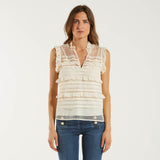 Twinset top in tulle plumetis e pizzo beige