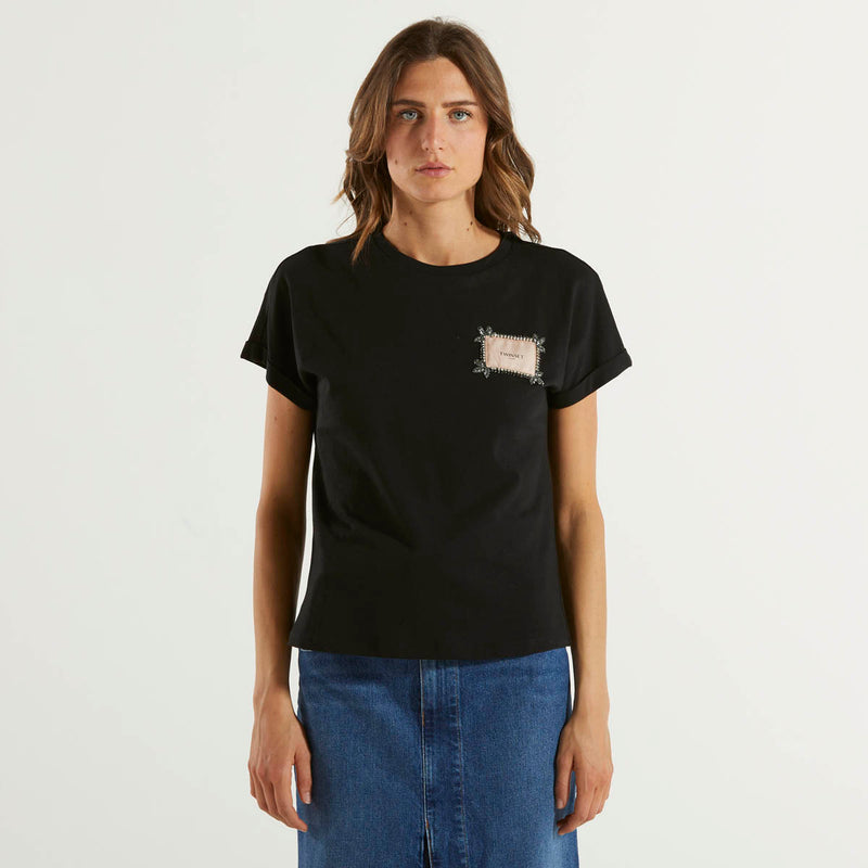 Twinset t-shirt con etichetta logo e ricamo nera