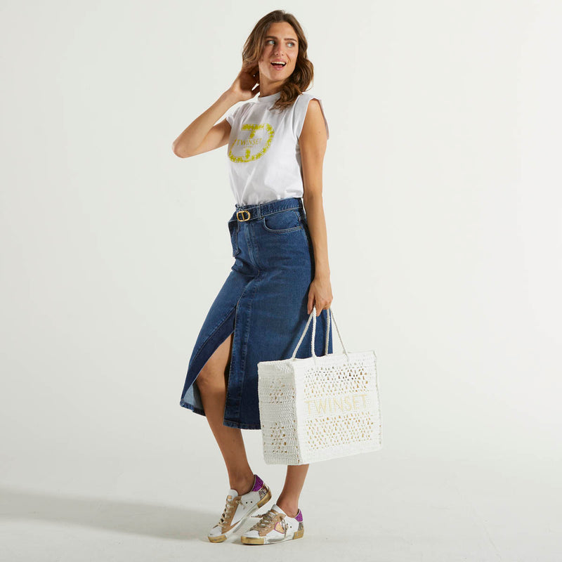 Twinset t-shirt con oval-T bianca e lime