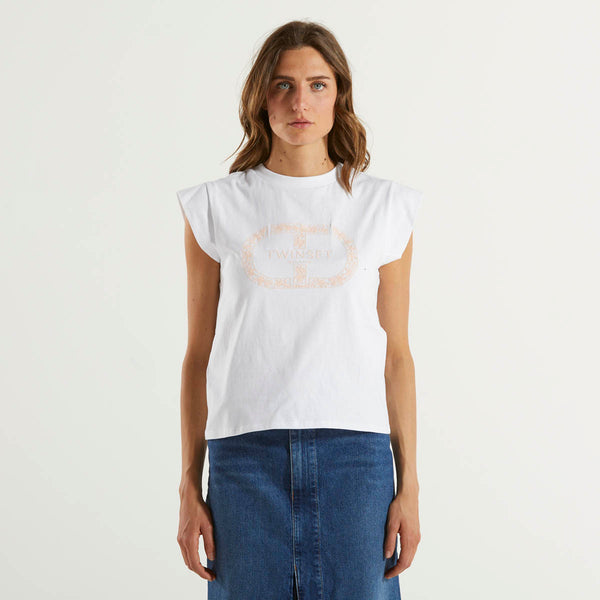 Twinset t-shirt con oval-T bianca e cipria