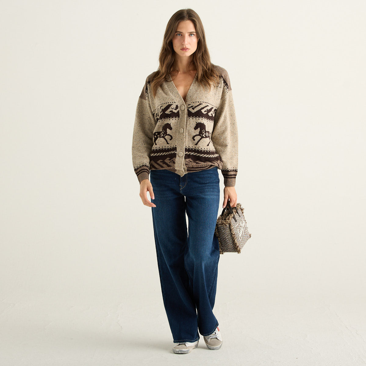 MC2 Saint Barth Cardigan Donna Beige con Cavalli Jacquard