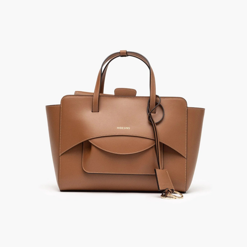 Hidesins borsa a mano Flap M in pelle caramel
