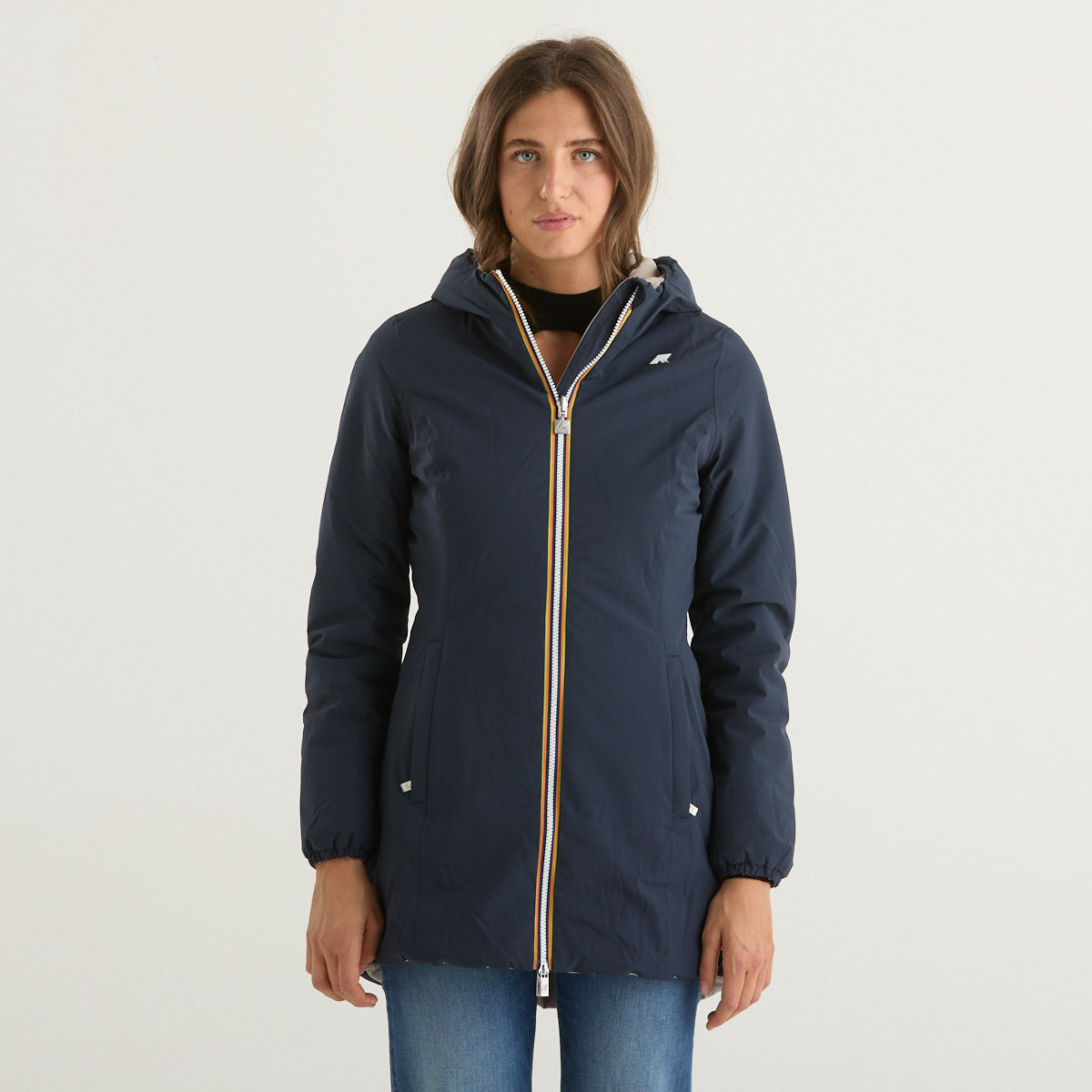 K-way giubbino reversibile lungo blu e beige