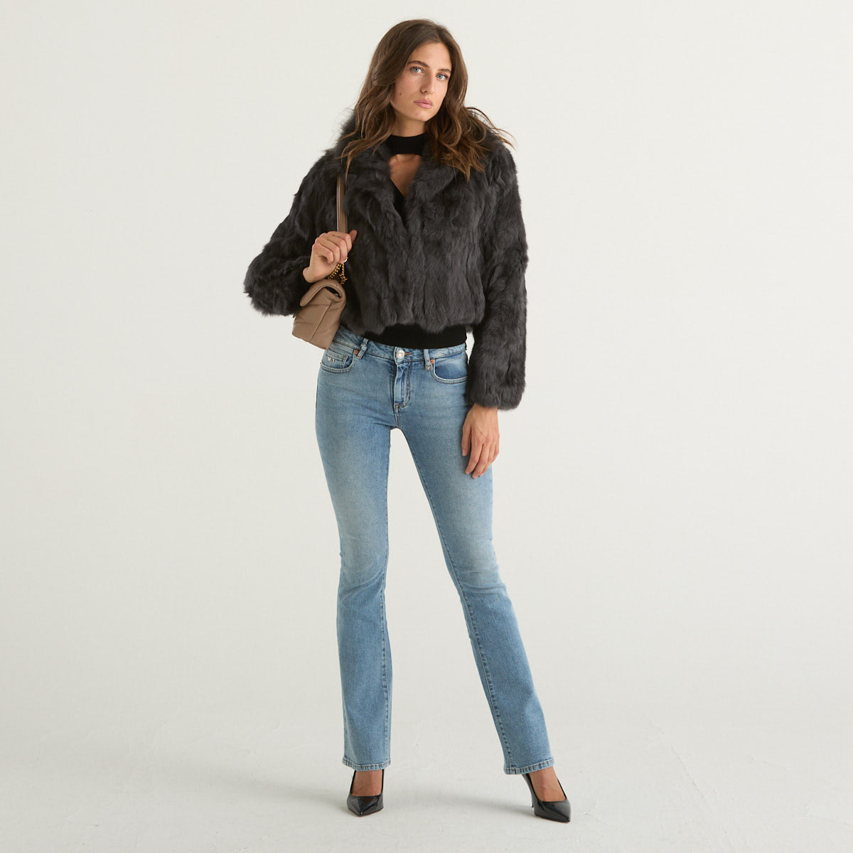 Blanche bomber in lupin con cappuccio grigio