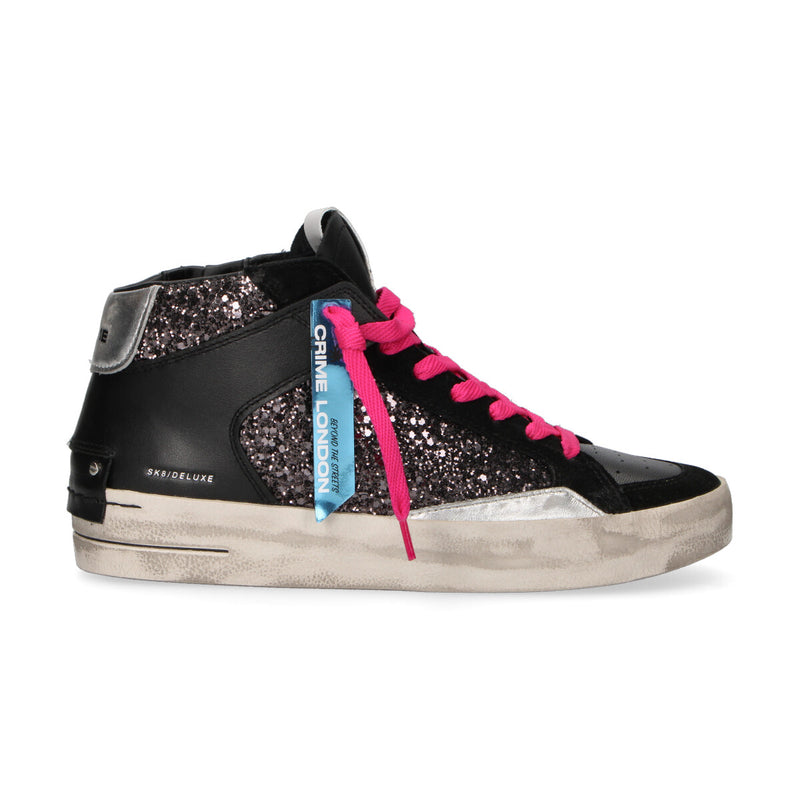 Crime London sneaker SK8 Deluxe Mid glitter nero