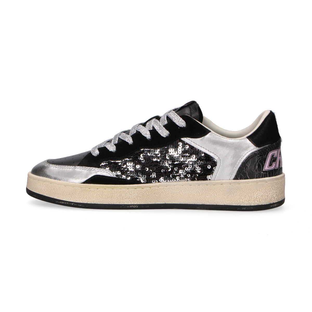 Crime London sneaker Chelsea glitter nero argento