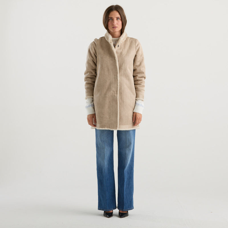 Blanche cappotto eco pelliccia reversibile beige
