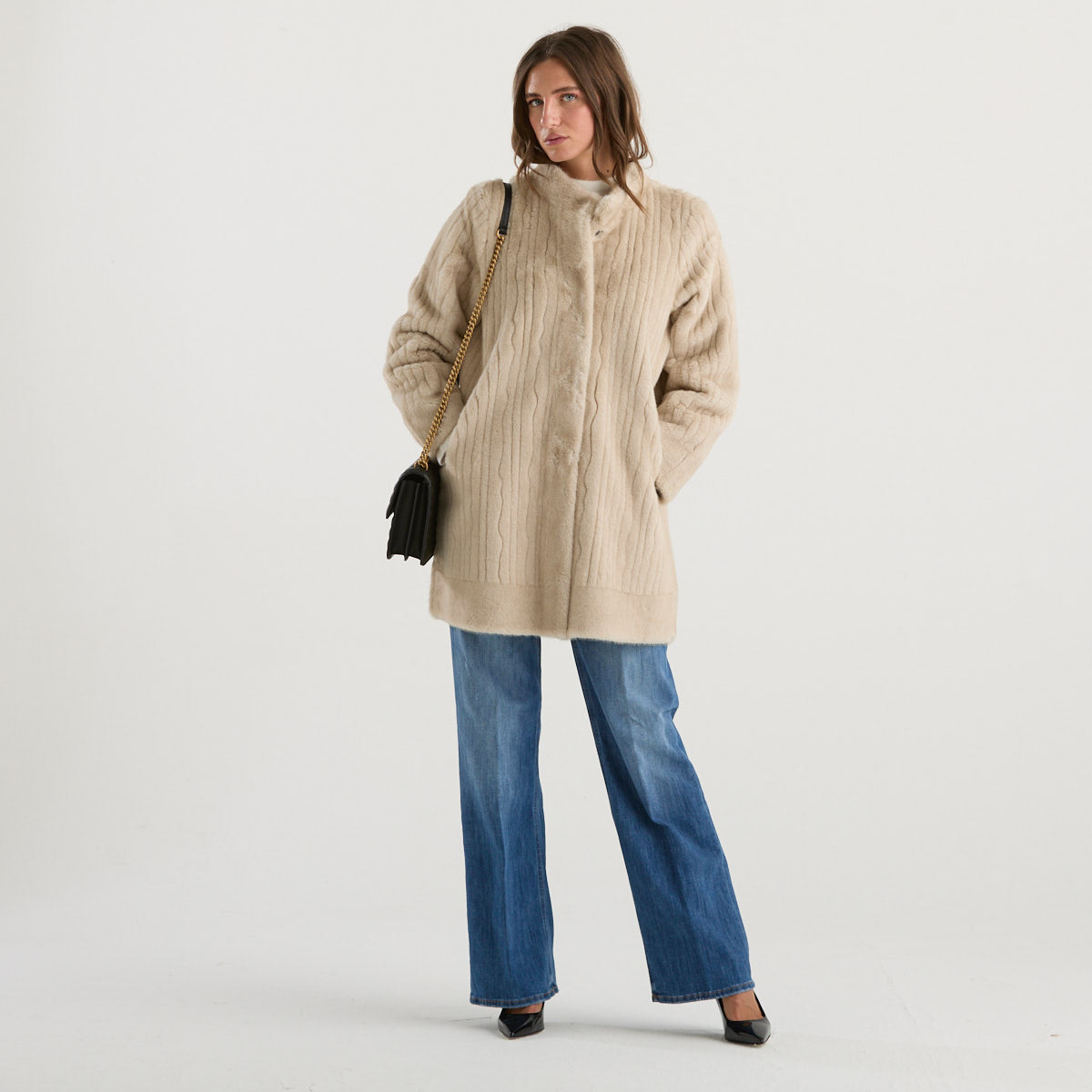 Blanche cappotto eco pelliccia reversibile beige