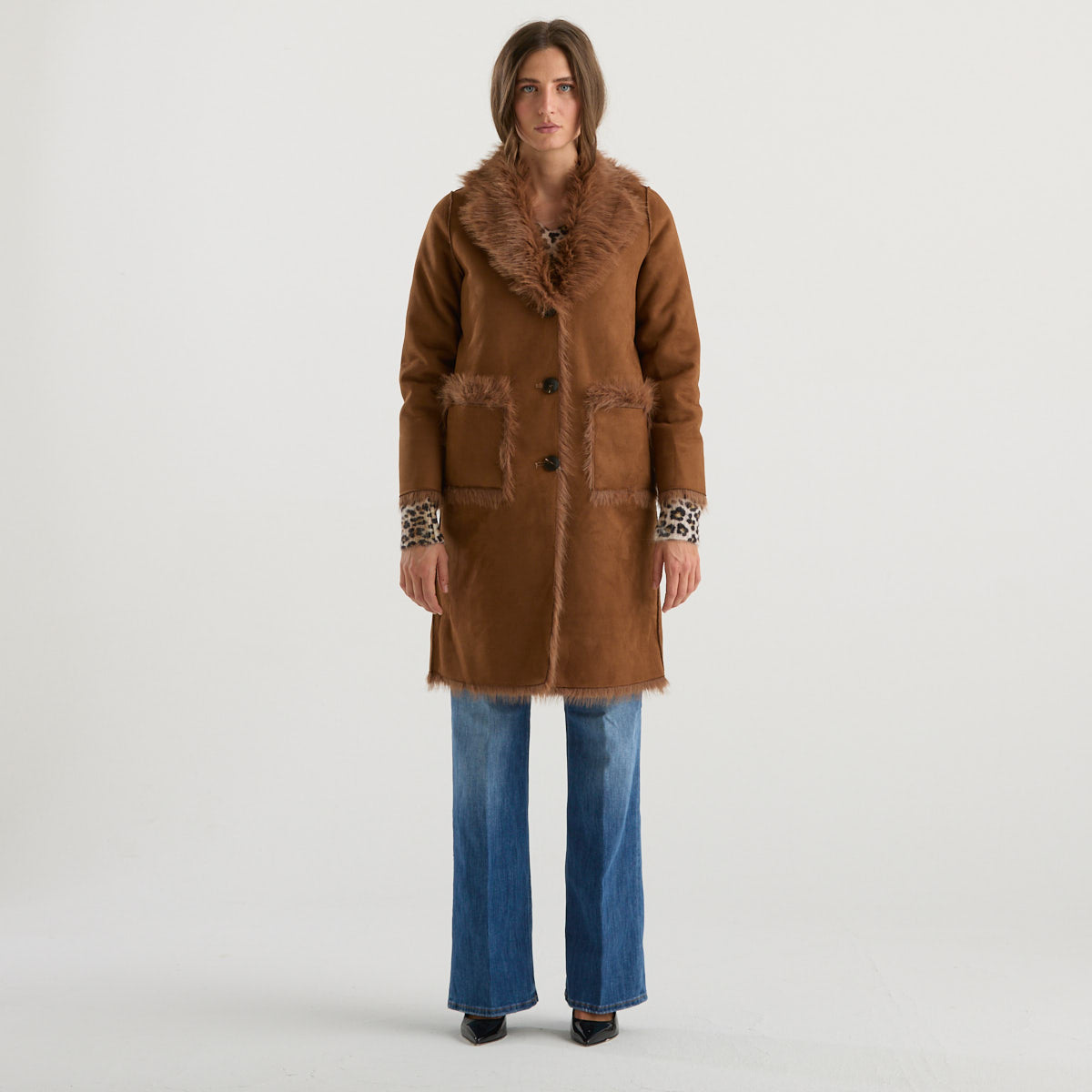 Blanche eco montone lungo reversibile marrone