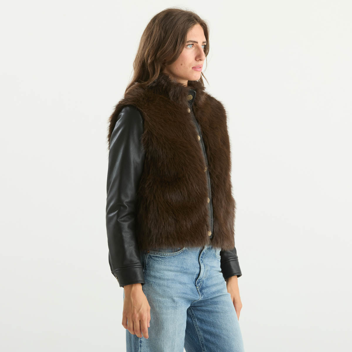 Twinset chiodo nero con ecopelliccia marrone