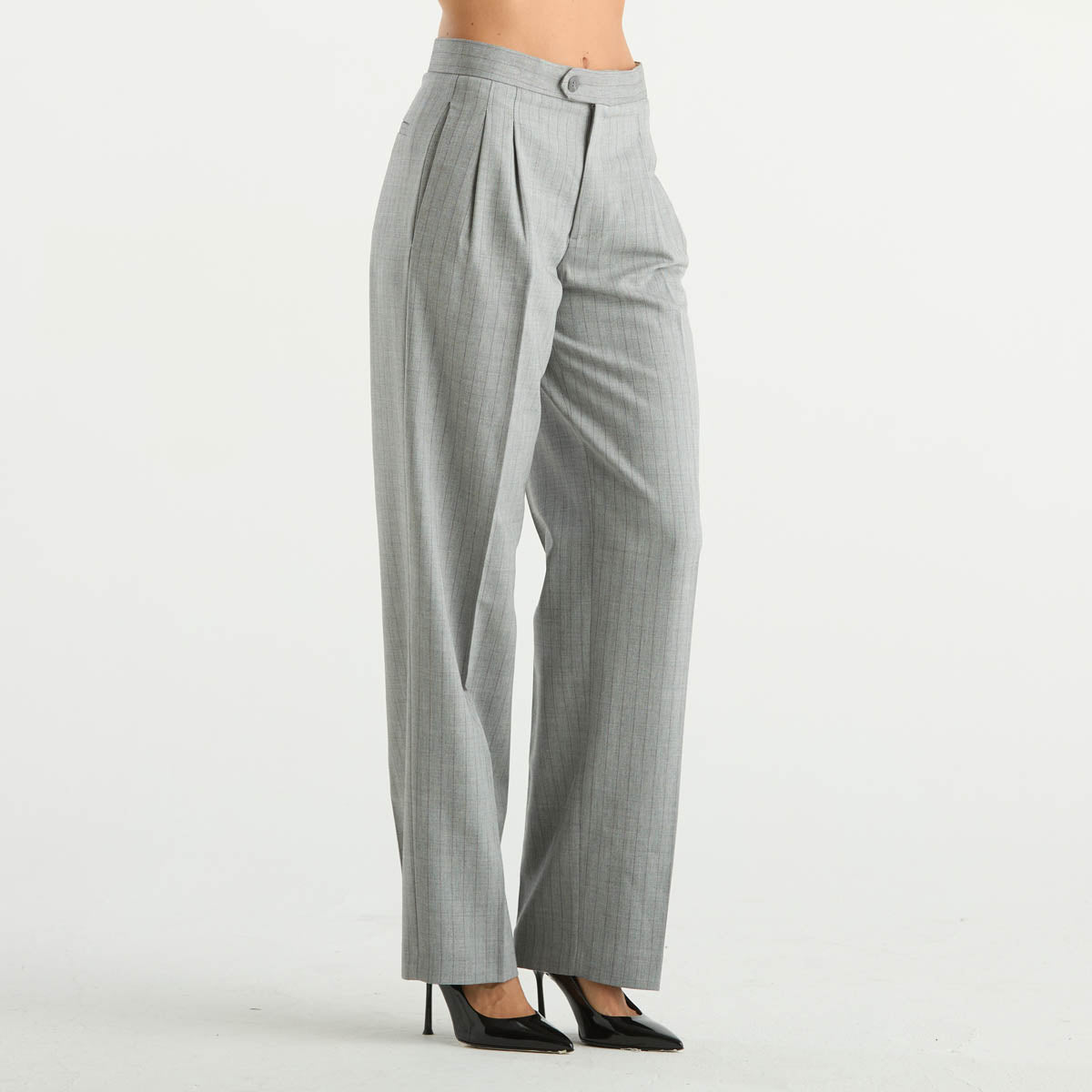 Twinset pantalone in tessuto gessato grigio