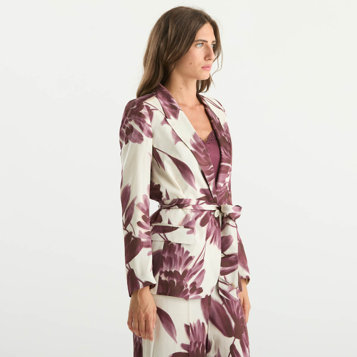 Twinset giacca monopetto in fantasia bordeaux