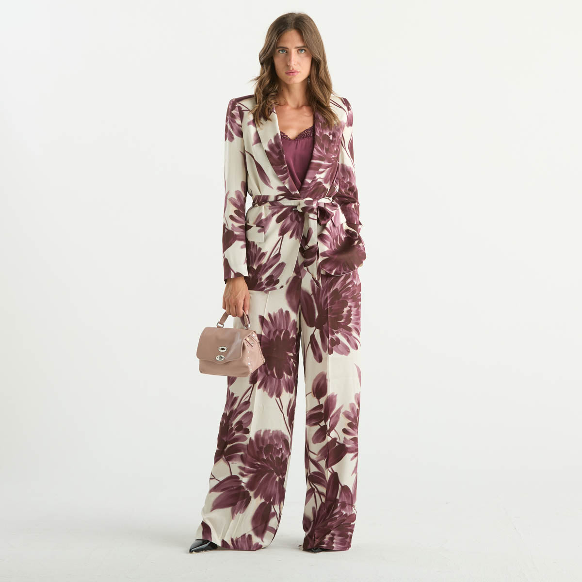 Twinset pantalone a palazzo in fantasia bordeaux