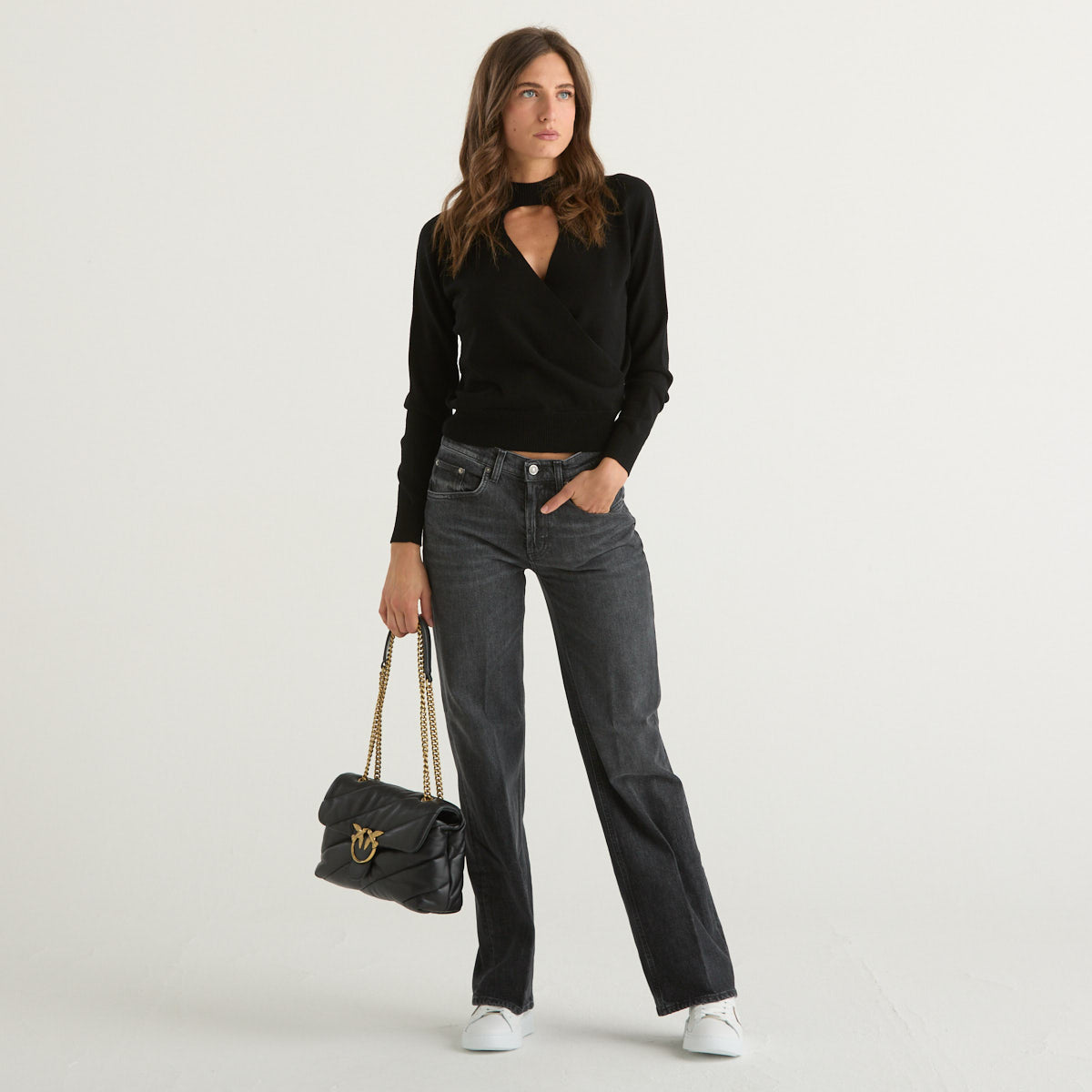 Twinset maglia incrociata davanti in tessuto nero