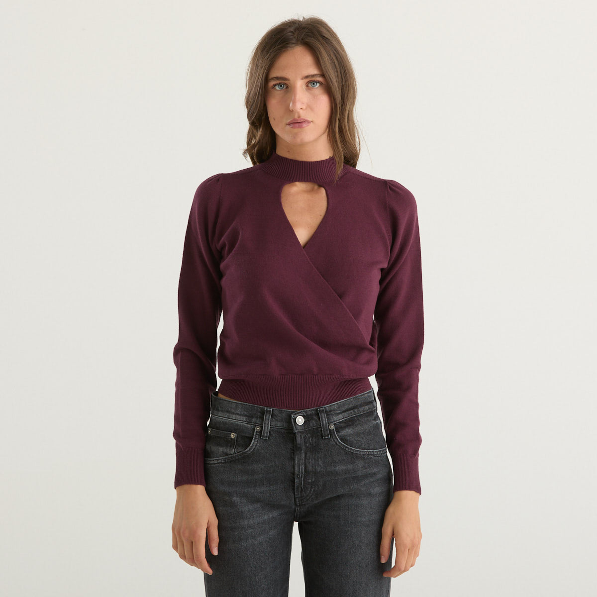 Twinset maglia incrociata davanti bordeaux