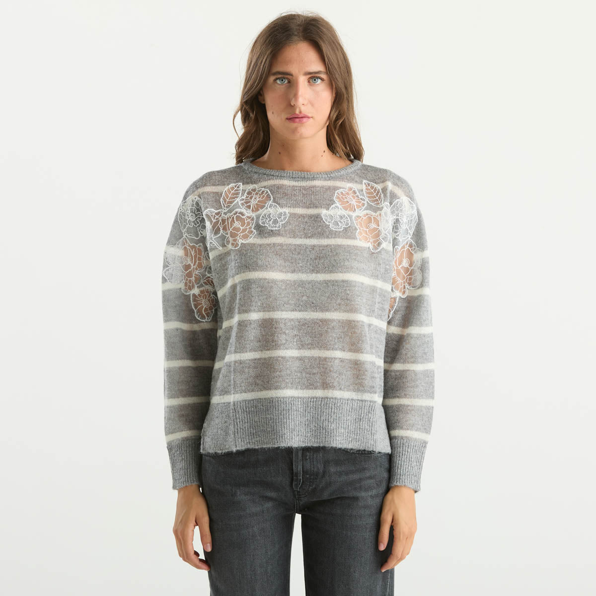 K-way maglione a righe in tessuto grigio