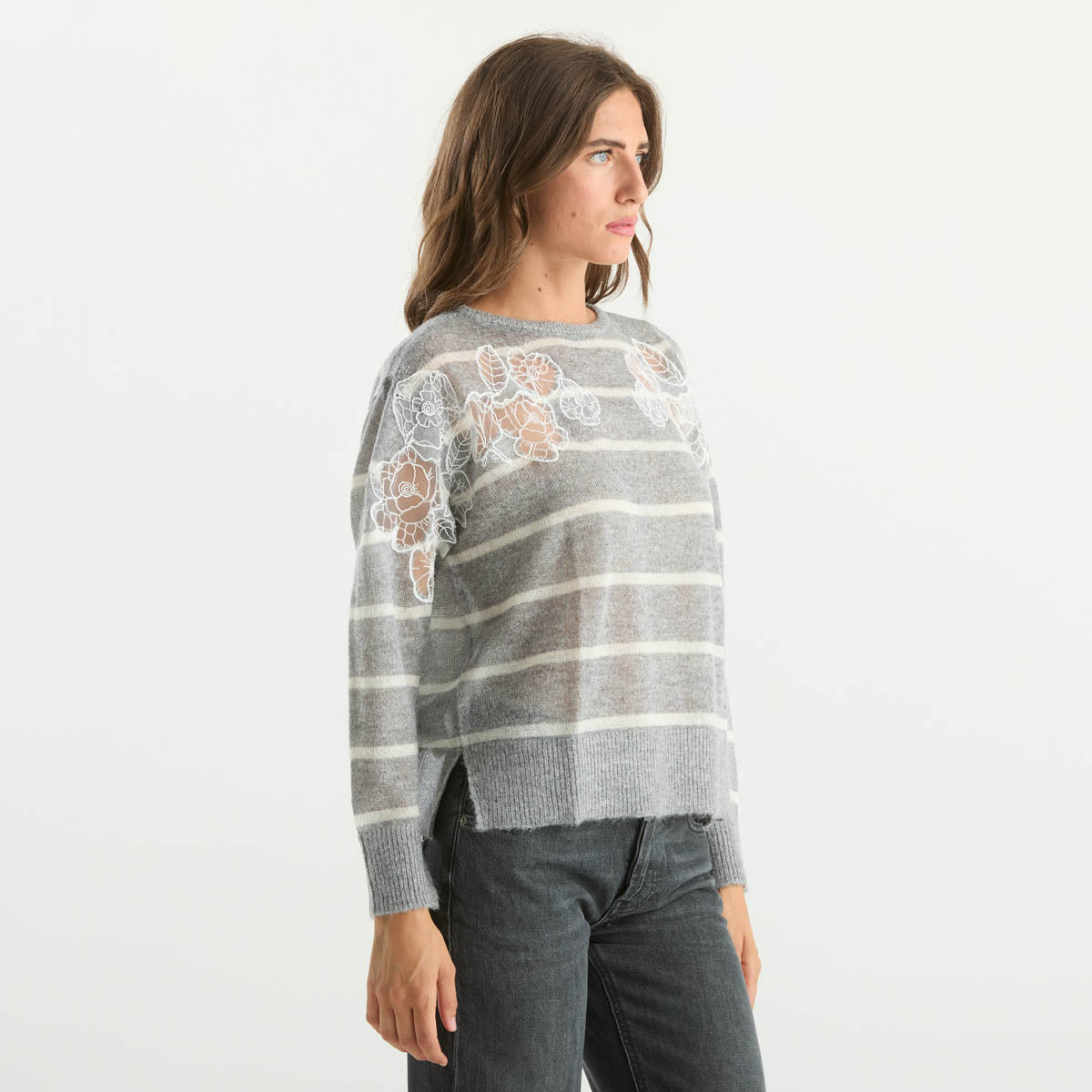 K-way maglione a righe in tessuto grigio