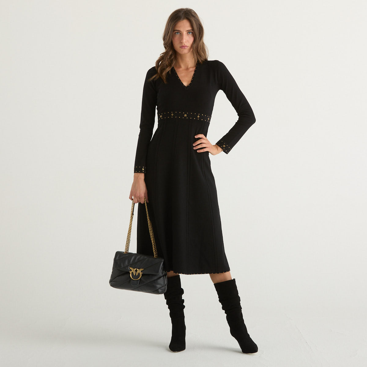 Twinset abito lungo elasticizzato in tessuto nero