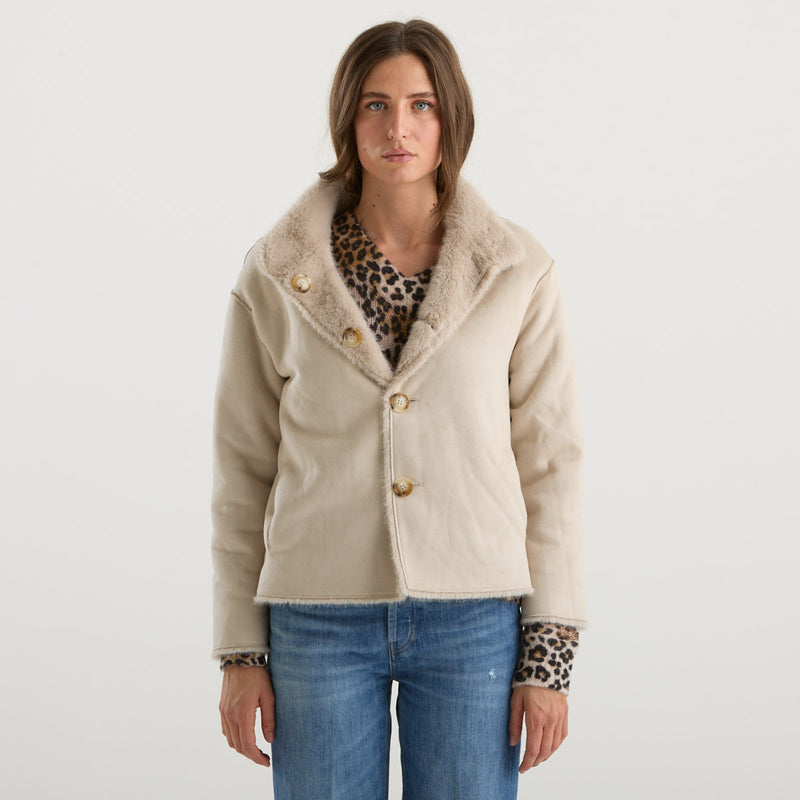 Blanche cappotto corto reversibile beige