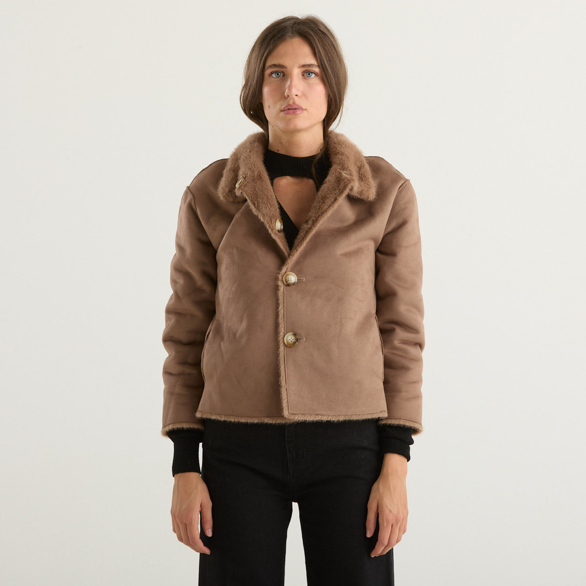 Blanche eco pelliccia corta reversibile marrone