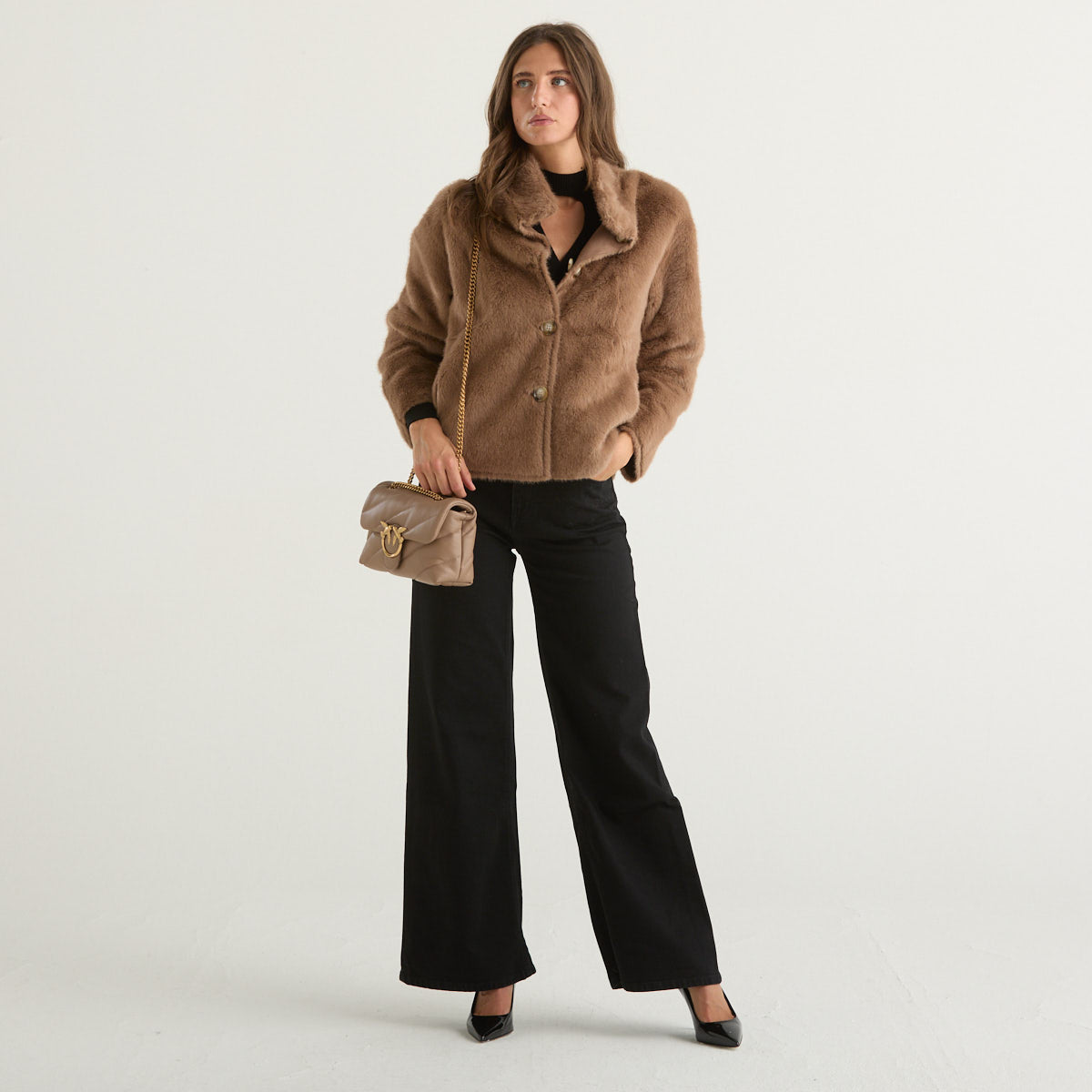 Blanche eco pelliccia corta reversibile marrone