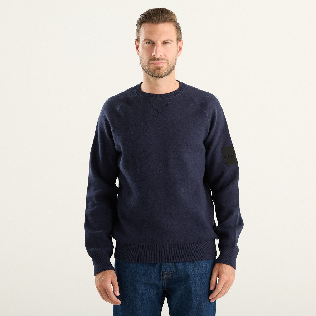 Outhere maglia uomo girocollo blu navy in cotone e lana