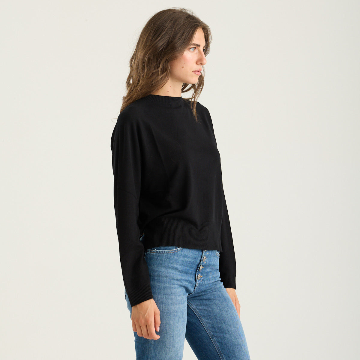 Solotre maglione girocollo in tessuto nero