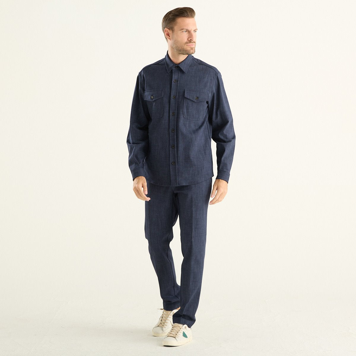 Cruna overshirt uomo Osaka blu notte con tasche sul petto