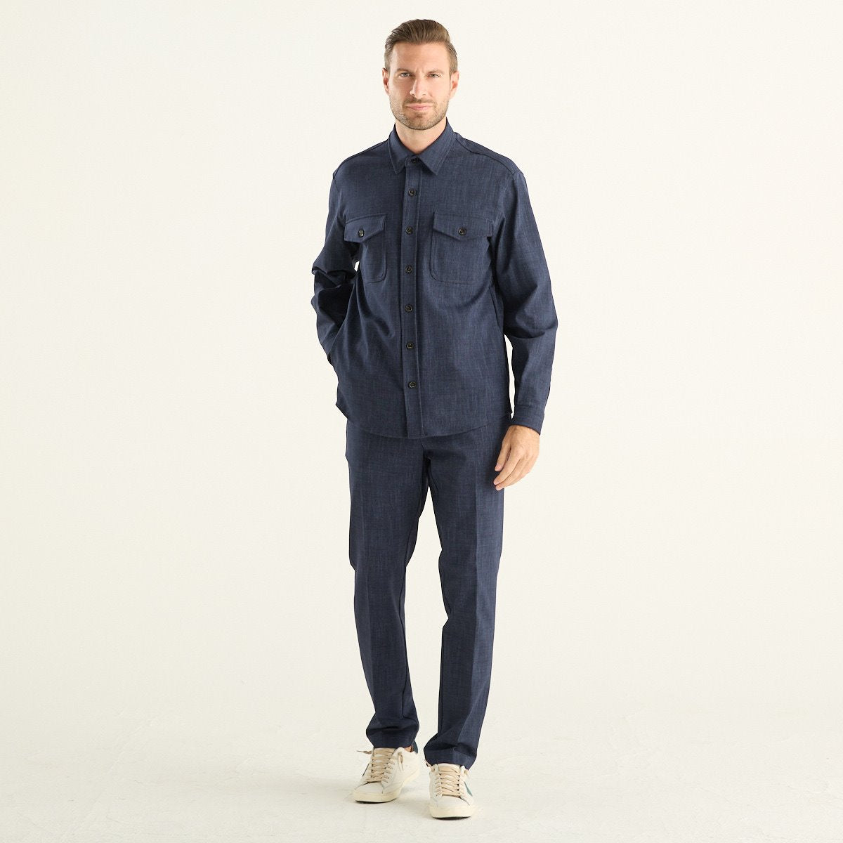 Cruna overshirt uomo Osaka blu notte con tasche sul petto