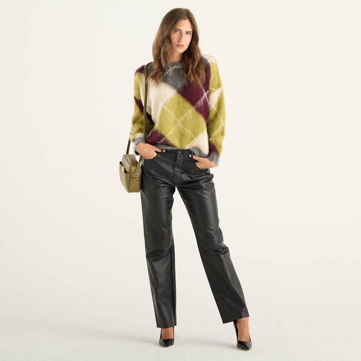 Solo Tre maglia donna in mohair e lana a rombi multicolore