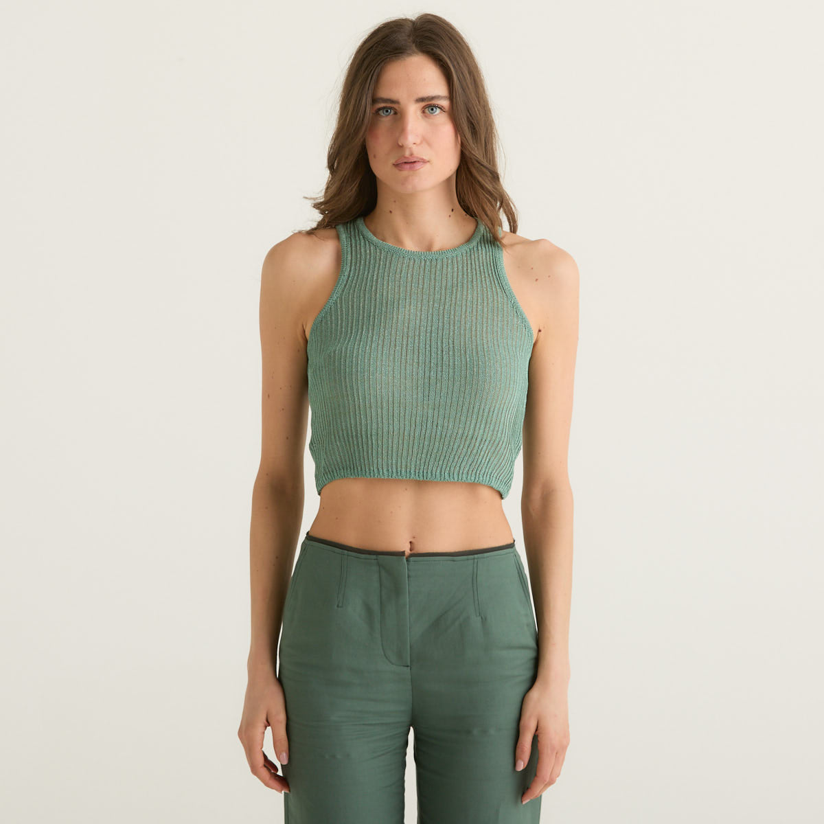 Patrizia Pepe canotta crop a coste verde