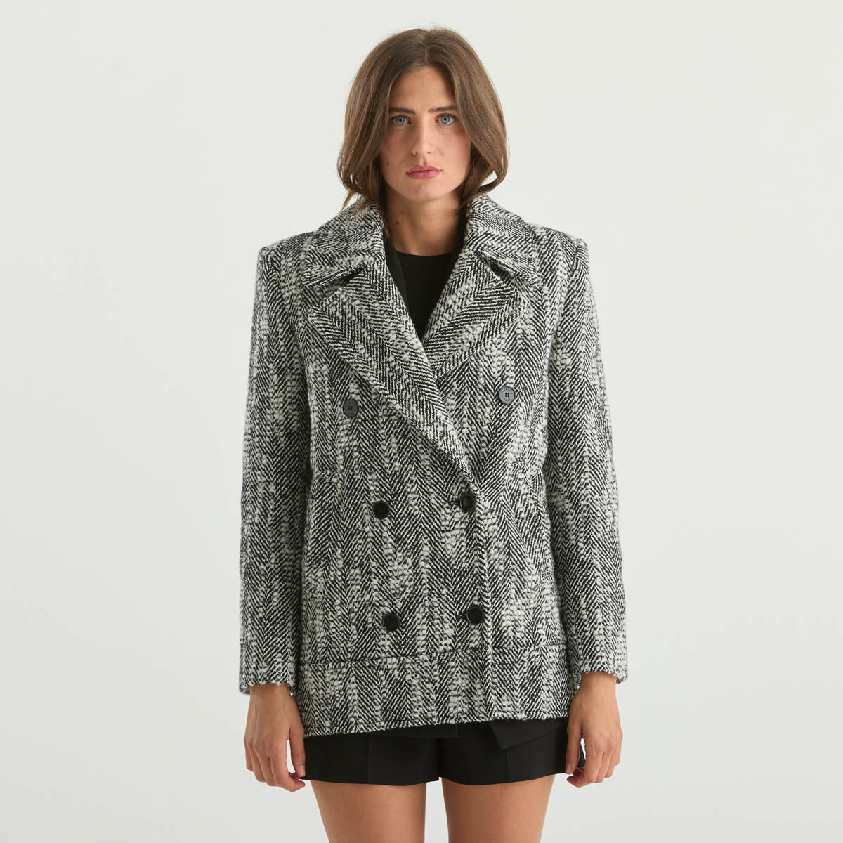 Patrizia Pepe cappotto doppiopetto pepe e sale