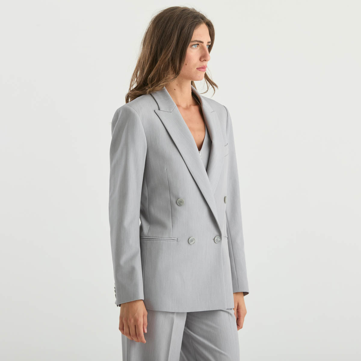 Patrizia Pepe giacca doppiopetto in tessuto grigio