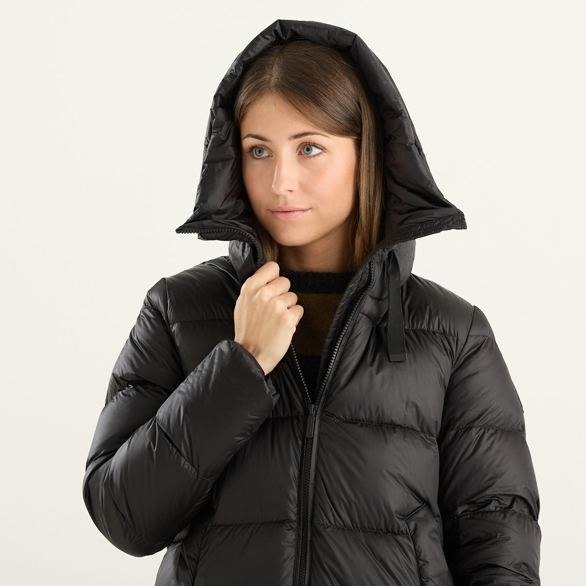Bomboogie – Piumino lungo donna nero con cappuccio