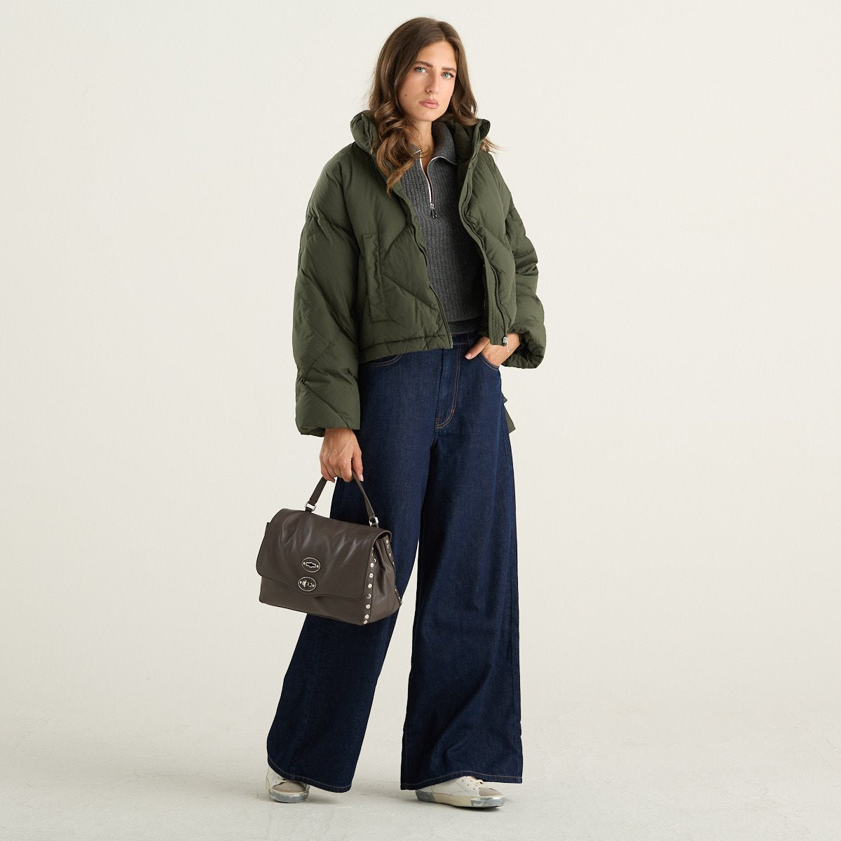 Weekend Max Mara piumino corto donna Edito verde kaki trapuntato a rombi