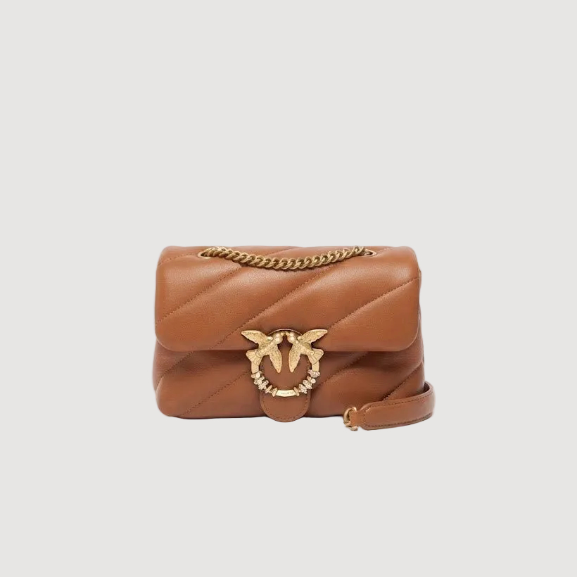 Pinko borsa a tracolla Mini Love Bag Puff in nappa trapuntata con fibbia gioiello cuoio