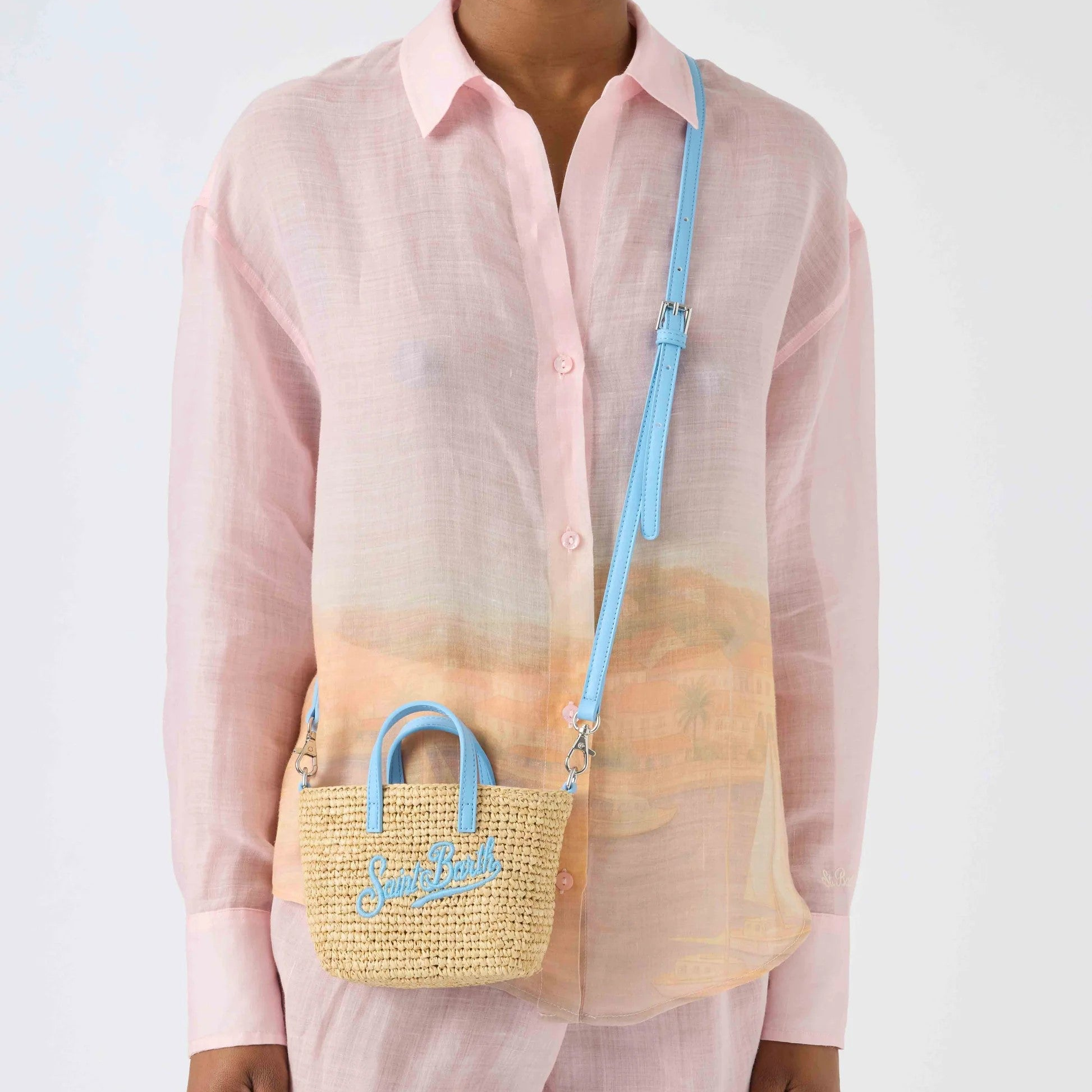 Mc2 Saint Barth borsa Raffia City micro azzurra