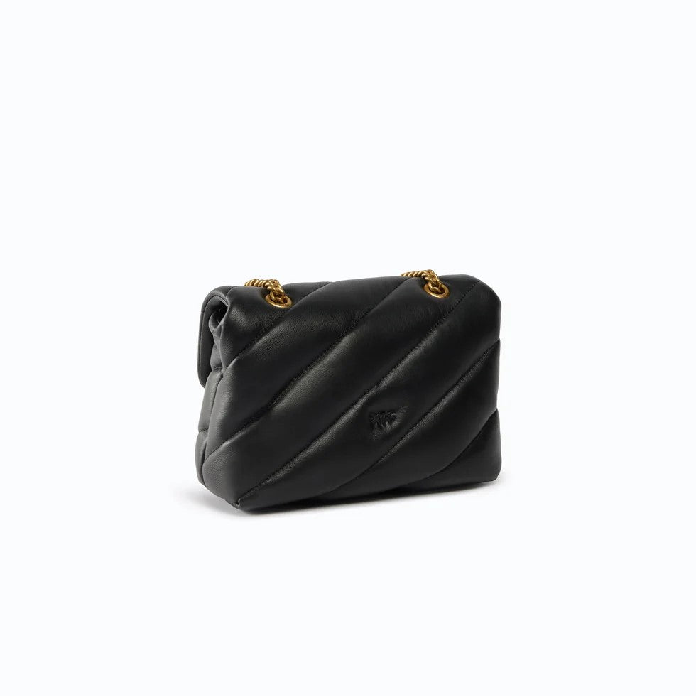Pinko borsa a tracolla Mini Love Bag Puff in nappa trapuntata nera con fibbia gioiello