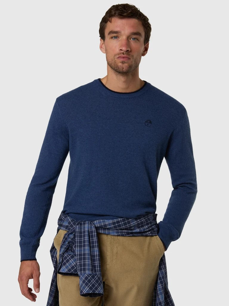 North Sails maglione girocollo in misto cashmere blue melange