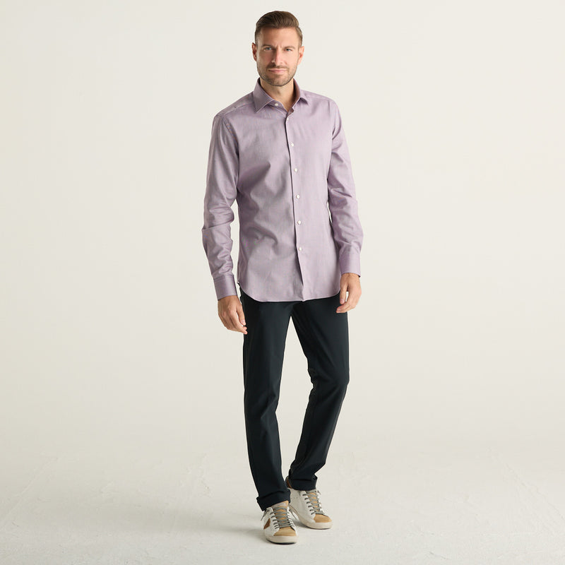 Xacus camicia uomo lilla in twill di cotone con collo francese