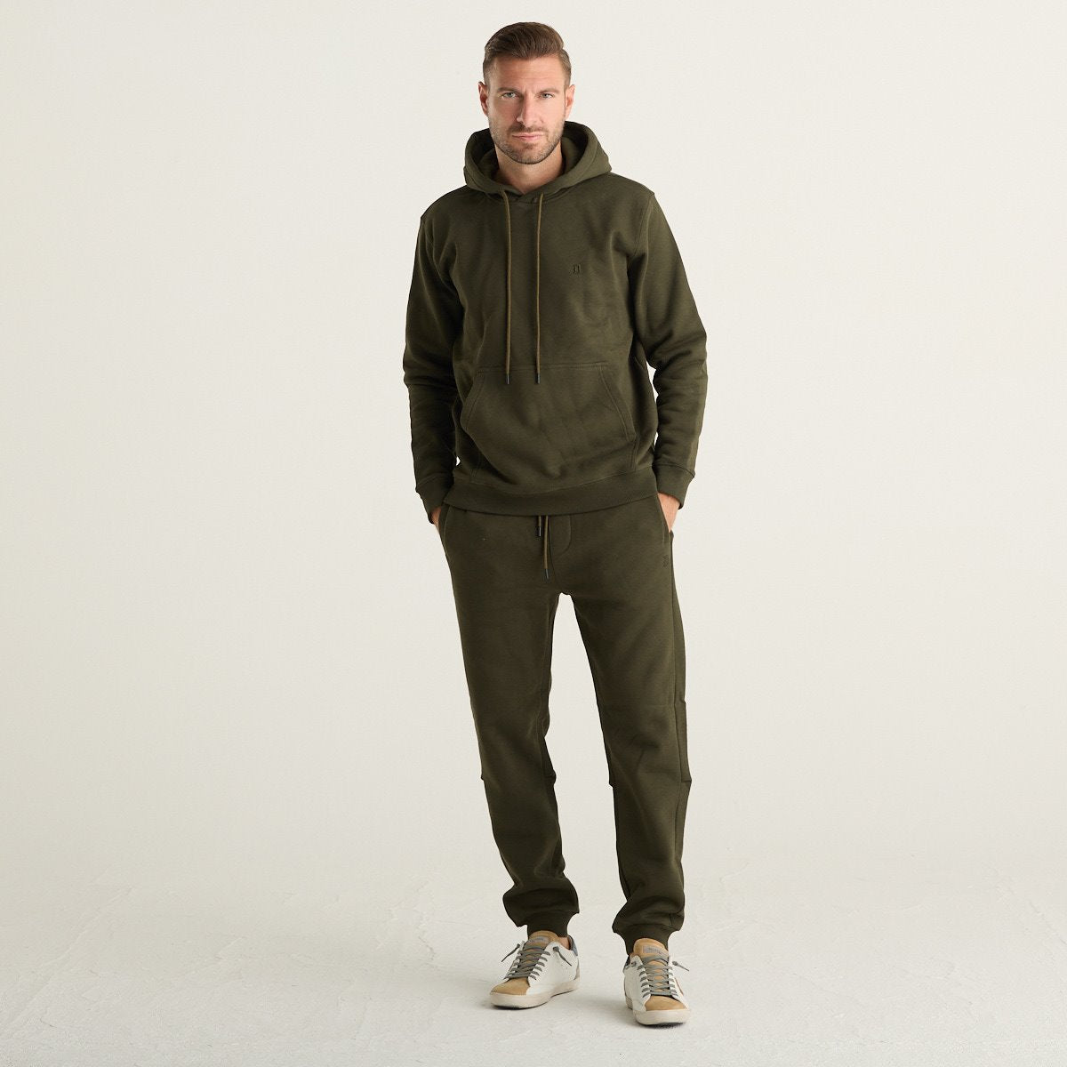 Dondup Pantaloni Jogger Uomo Verde Militare in Cotone con Coulisse
