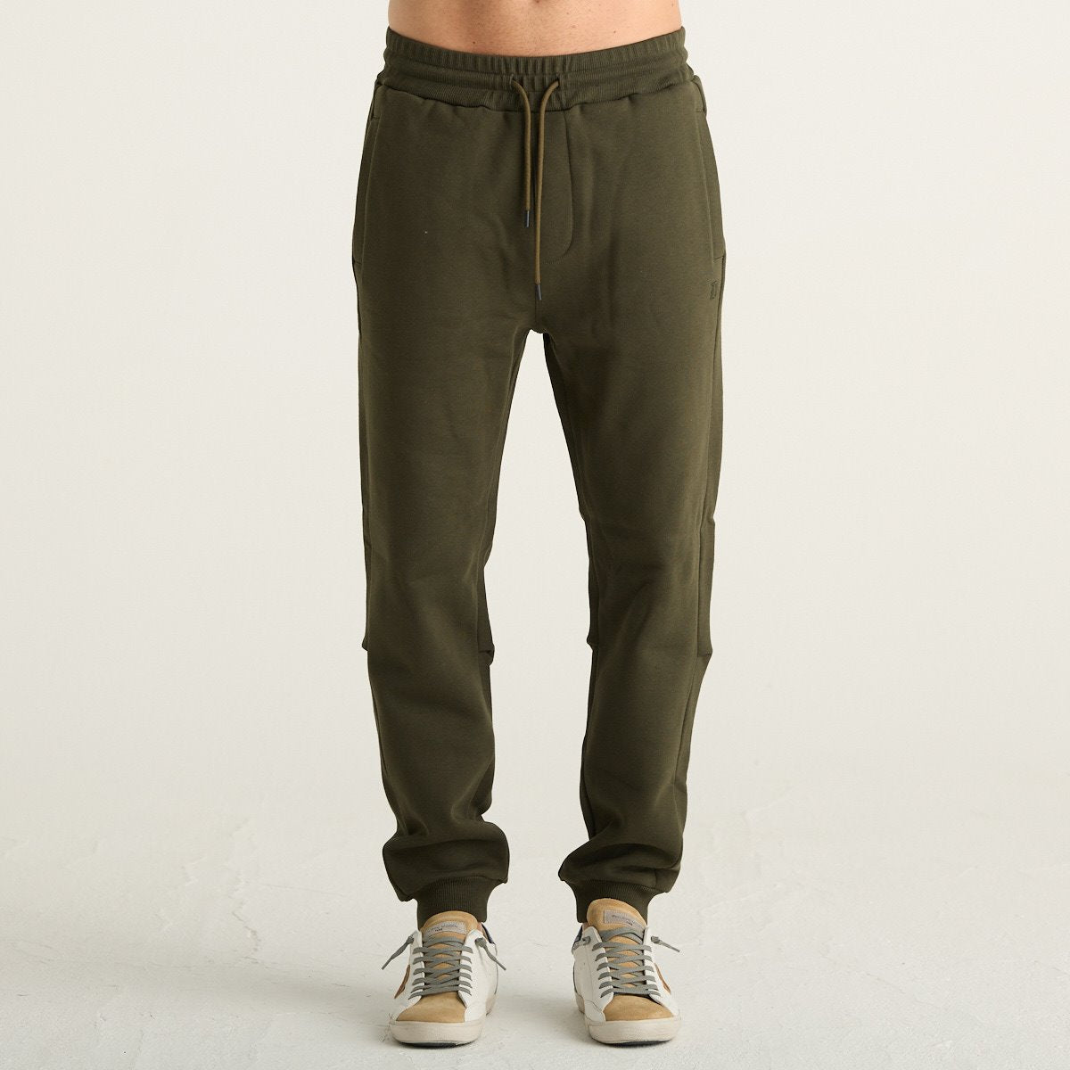 Dondup Pantaloni Jogger Uomo Verde Militare in Cotone con Coulisse